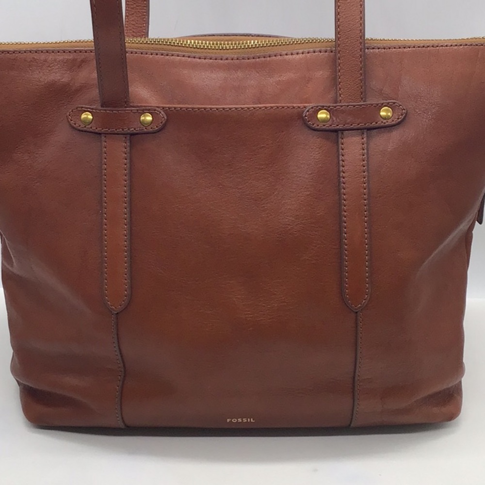 Fossil Cognac Brown Leather Tote
